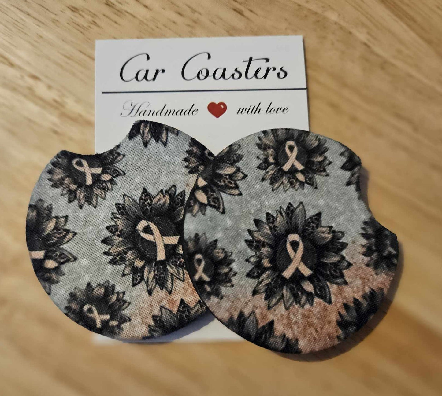 Breast Cancer Sunflower Car Coaster