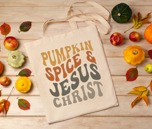 Pumkin spice and Jesus Tote Bag