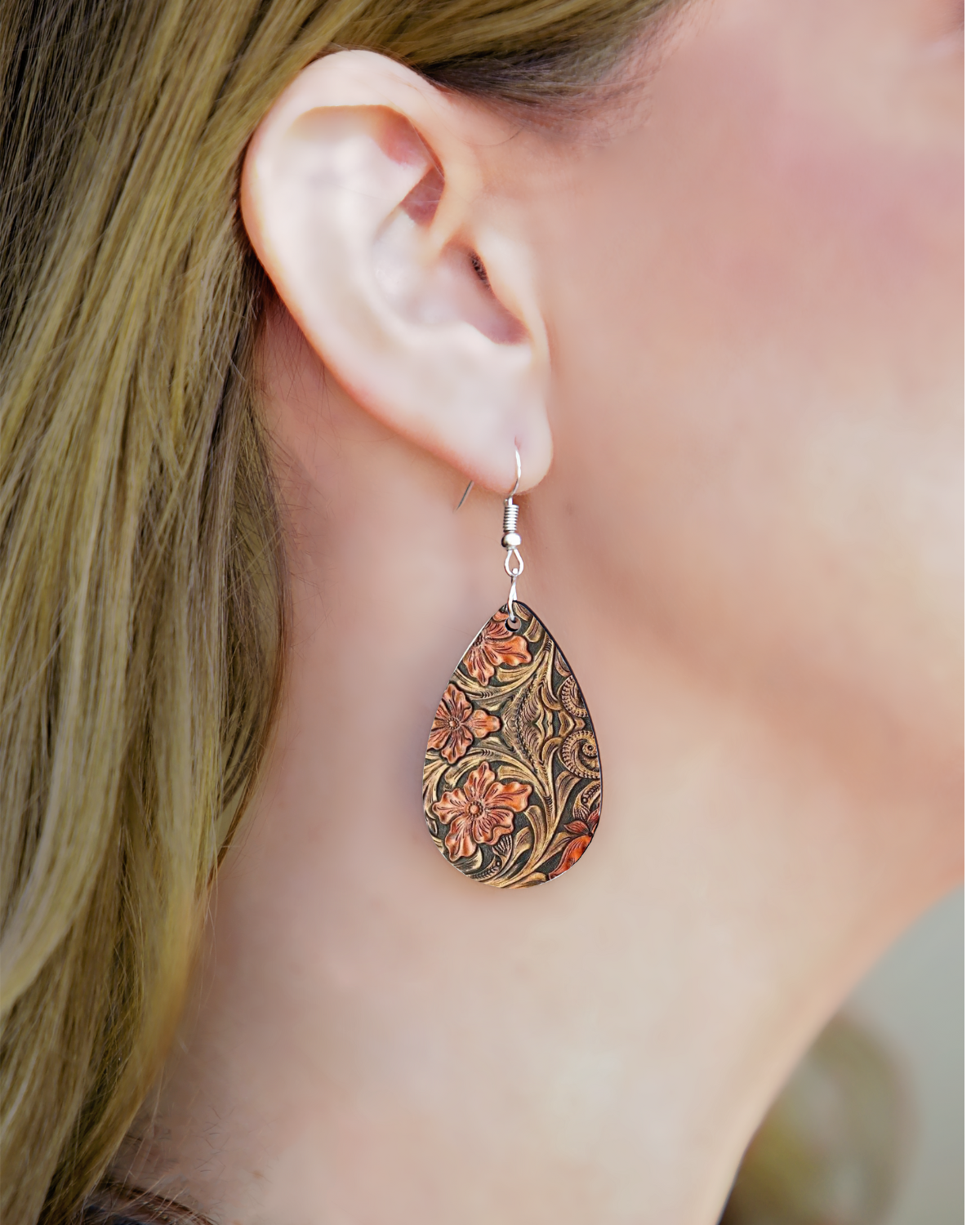 Floral Leather Wood earings